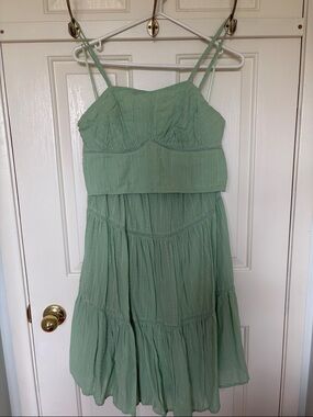 Japna sage green tiered two-piece skirt set